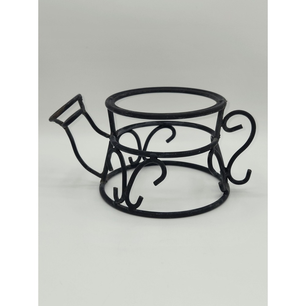 Wrought Iron Watering Can Plant Stand Holder Rustic Garden Planter Display Black